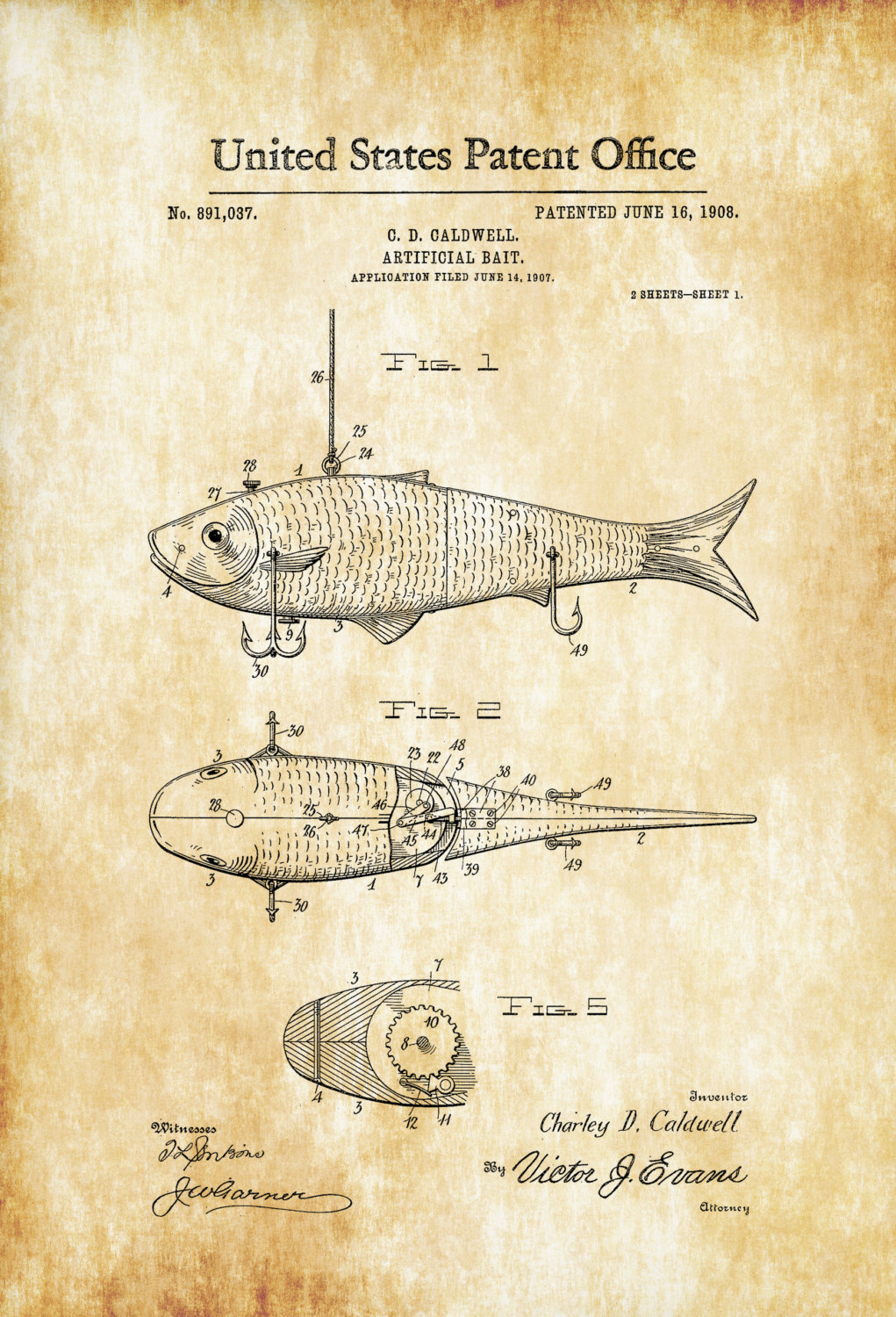 1021x1500 Fishing Bait Patent 1908 Patent Print, Wall Decor, Fishing Lure - Fishing Lure Sketch