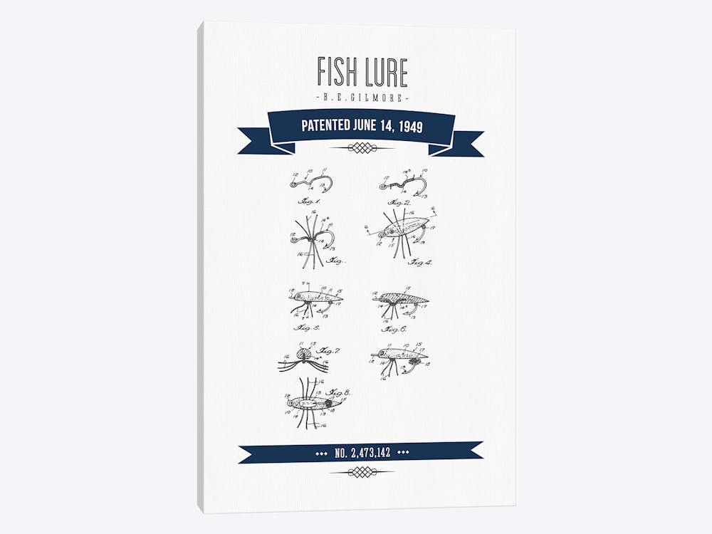 1000x750 B.e. Gilmore Fishing Lure Patent Sketch (Navy Blu... Aged Pixel - Fishing Lure Sketch