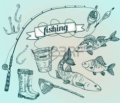 236x202 Fishing Pole Drawing Fishing Rod And Fishes Black Black And - Fishing Pole Sketch