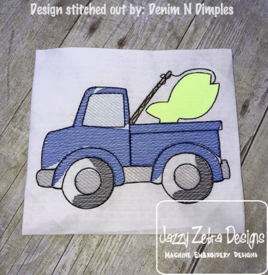 389x400 Truck With Fish And Fishing Pole Sketch Embroidery Design - Fishing Pole Sketch