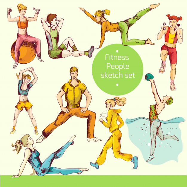 626x626 Fitness Sketch Colored Vector Free Download - Fitness Sketch