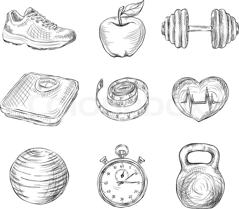 800x700 Fitness Bodybuilding Diet And Healthcare Sketch Icons Set Isolated - Fitness Sketch