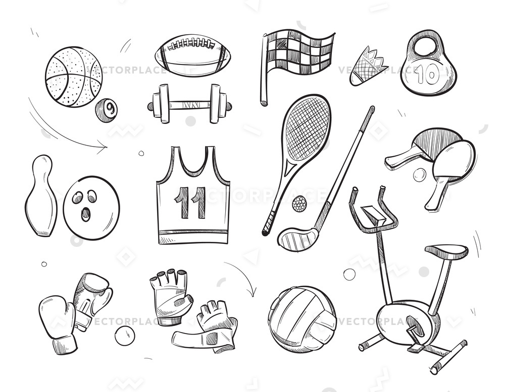 1000x778 Hand Drawn Sketch Sports Fitness Equipment Vector Illustration - Fitness Sketch