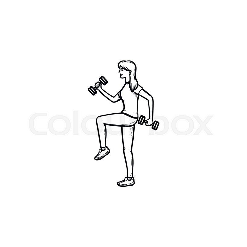 800x800 Woman Training With Dumbbells Hand Drawn Outline Doodle Icon - Fitness Sketch