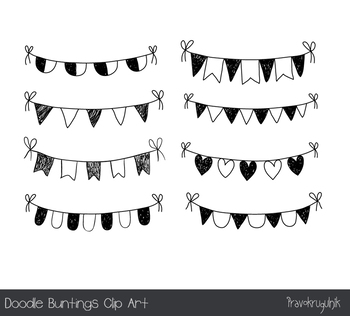 350x316 Hand Drawn Doodle Buntings Clipart, Black And White Birthday - Flag Sketch