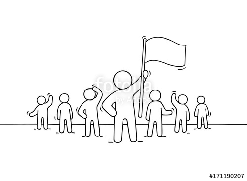 500x366 Sketch Of Working Little People And Leader With Flag. Stock Image - Flag Sketch