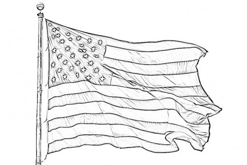 500x334 American Flag Pencil Sketch Photo Sketch - Flag Sketch