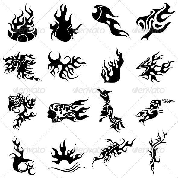 590x590 Tribal Fire Tattoo Designs - Flame Tattoo Sketch