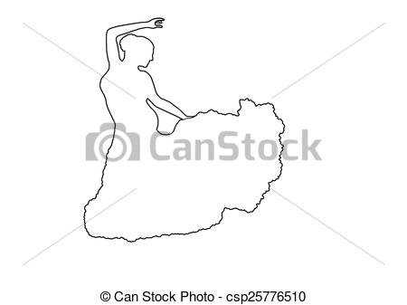 450x337 Illustration, Outlined Spanish Flamenco Dancer Isolated On White - Flamenco Dancer Sketch
