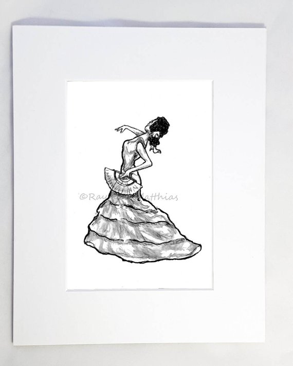 570x713 Spanish Flamenco Dancer Pen And Ink Pencil Drawing Etsy - Flamenco Dancer Sketch