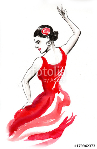 325x500 Watercolor Sketch Of A Flamenco Dancer Stock Photo And Royalty - Flamenco Dancer Sketch
