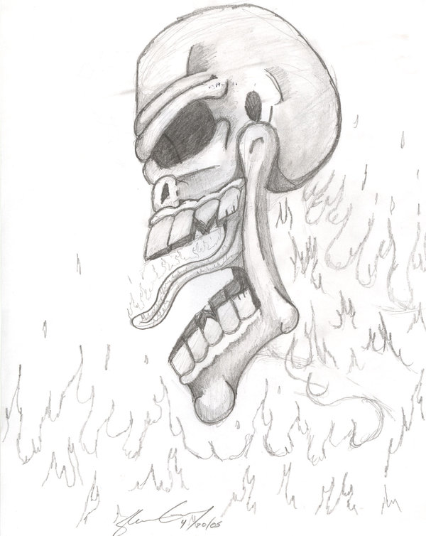 600x754 Flaming Skull Sketch By Dracothefaceless - Flaming Skull Sketch