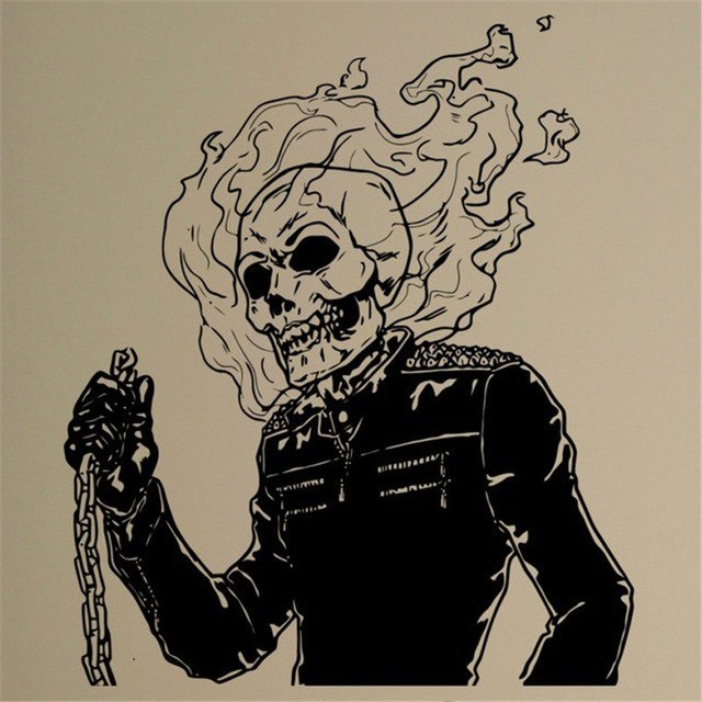 640x640 Flaming Skull Vinyl Decal Ghost Rider Comics Antiheroes Wall - Flaming Skull Sketch
