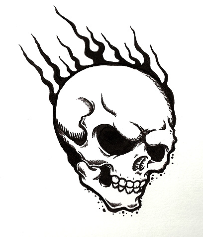 408x475 Flaming Skull By Horribleblack - Flaming Skull Sketch