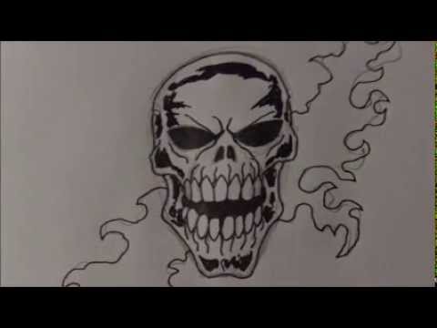 480x360 How To Draw Flaming Skull Tattoo - Flaming Skull Sketch