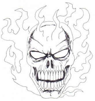 329x350 How To Draw Flaming Skulls, Step By Step, Skulls, Pop Culture - Flaming Skull Sketch