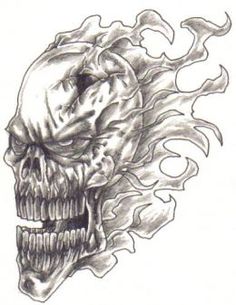 Flaming Skull Sketch at PaintingValley.com | Explore collection of ...