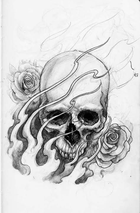 474x721 Chronic Ink Tattoo - Flaming Skull Sketch