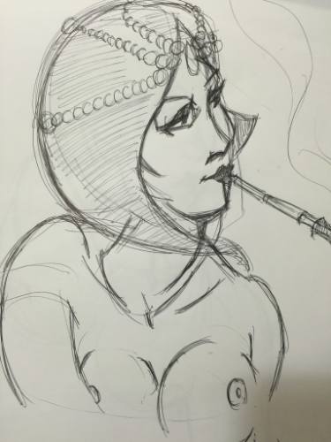 375x500 Flapper Smoking Drawing By Michael Meusch Saatchi Art - Flapper Sketch