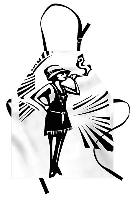 458x679 Sketch Apron By Lunarable, Monochrome Flapper Girl Smoking In - Flapper Sketch