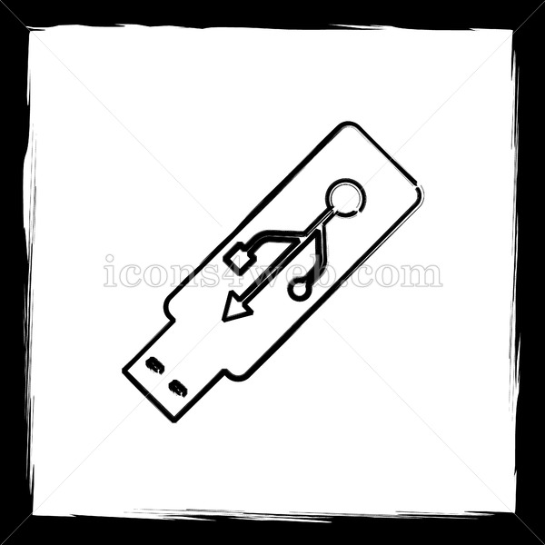 600x600 Usb Flash Drive Sketch Icon. - Flash Drive Sketch