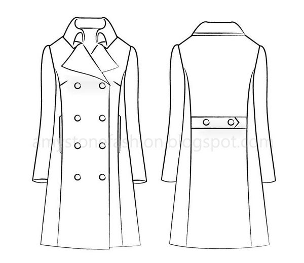 600x519 Amy Stone Fashion Flat Sketches Db Princess Seamed Coat Flat - Flat Sketches