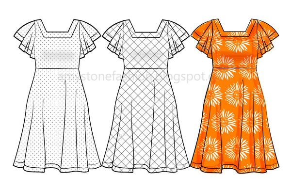 600x394 Amy Stone Fashion Flat Sketches Vintage High Waist Dress Flat - Flat Sketches