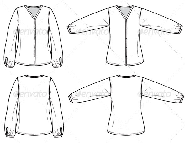 590x456 Fashion Flat Sketches For Womens Silk Blouse By Studio524 - Flat Sketches