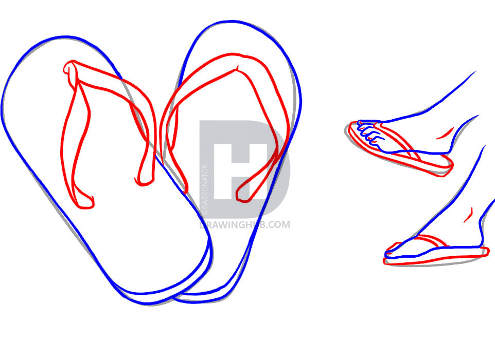 962x703 How To Draw Flip Flops, Step By Step, Drawing Guide, By Darkonator - Flip Flop Sketch