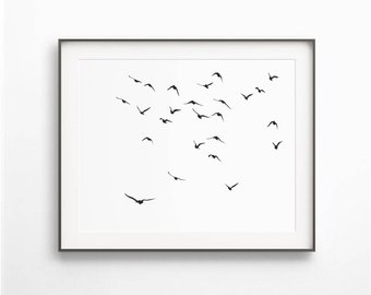 340x270 Birds Sketch Etsy - Flock Of Birds Sketch
