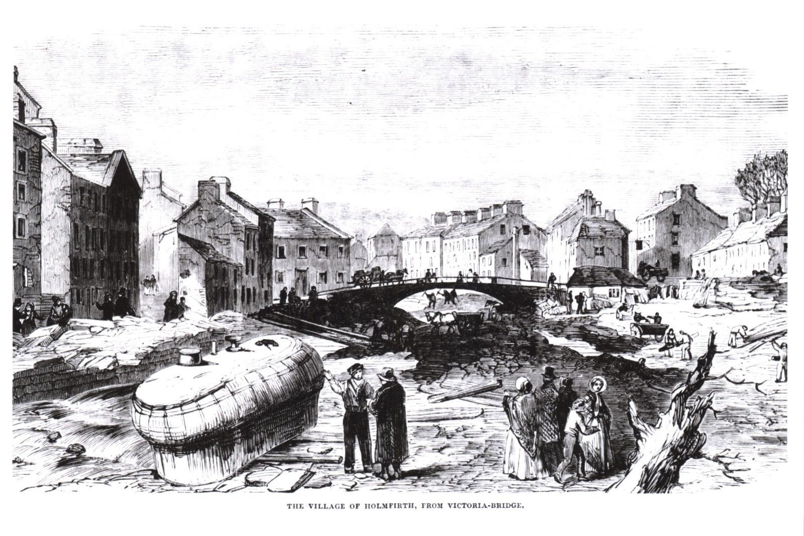 1600x1066 Postcard Art Sketch Homfirth From Victoria Bridge Following Flood - Flood Sketch