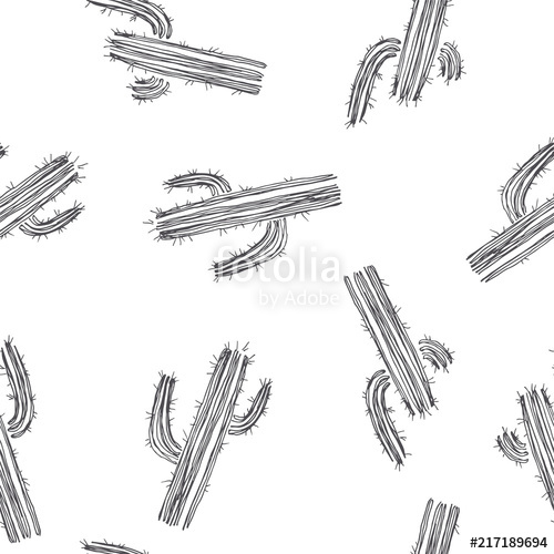 500x500 Vector Seamless Pattern With Cactuses Isolated On White. Hand - Flora Sketch