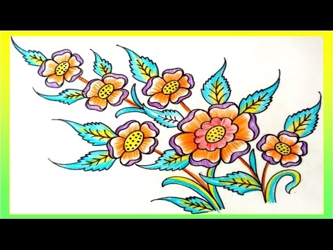 480x360 Flower Design With Colour Pencil Drawing - Floral Design Sketch