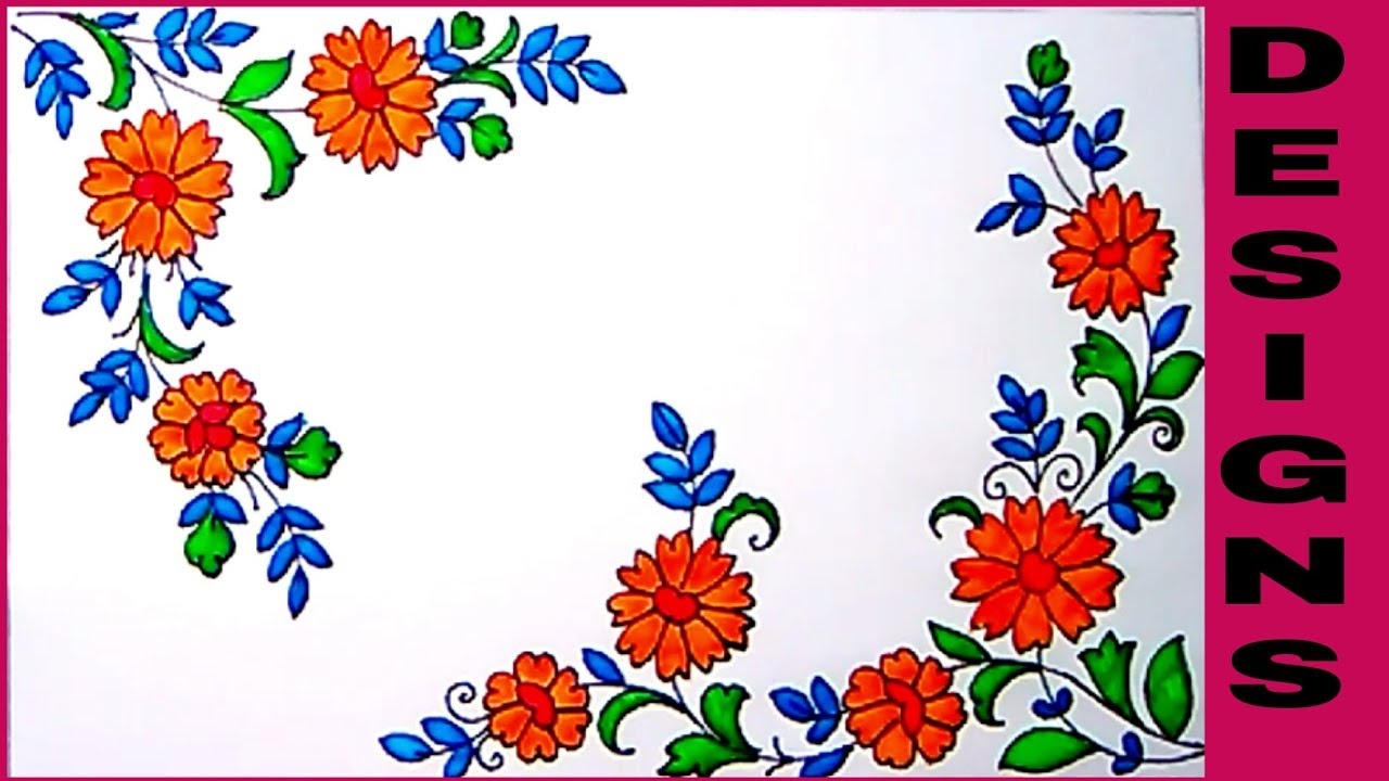 1280x720 Esay Pencil Art Hand Embroidery Saree Designs Sketch,with Colour - Floral Design Sketch