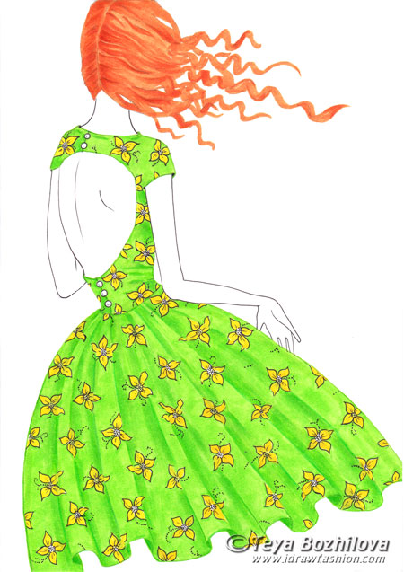 450x637 How To Draw Floral Print I Draw Fashion - Floral Print Sketch