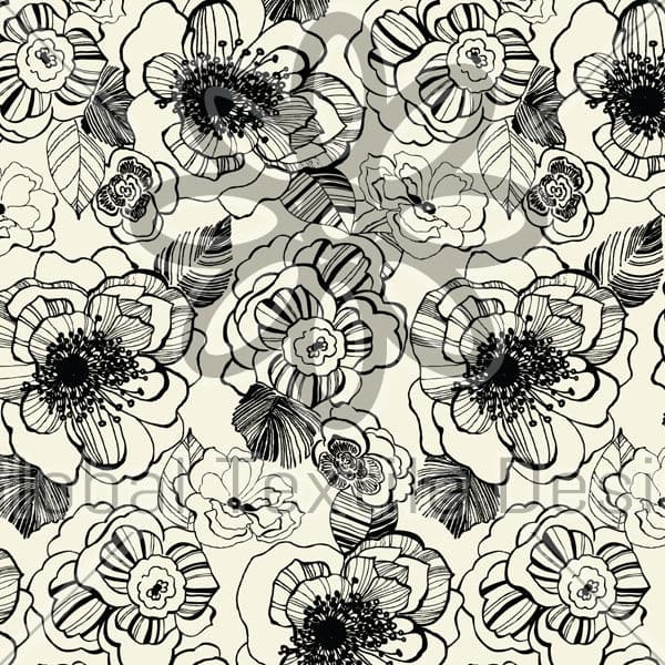 600x600 Seamless Floral Sketch Tile - Floral Print Sketch