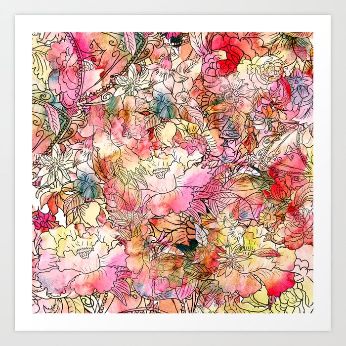 700x700 Summer Flowers Colorful Watercolor Floral Pattern Abstract - Floral Print Sketch