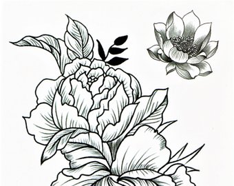 340x270 Flower Sketch Etsy - Floral Sketch