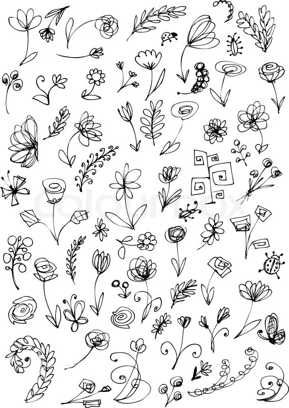 568x800 Sketch Of Floral Elements For Your Design Stock Vector Colourbox - Floral Sketch