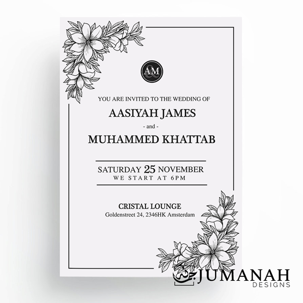 600x600 Floral Sketch Wedding Invitation - Floral Sketch Designs