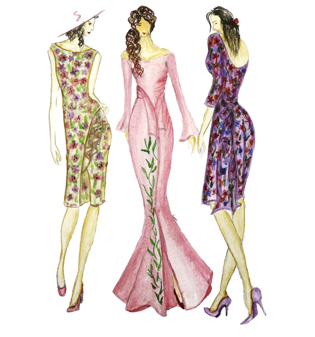 647x692 Floral Fashion Designs Needlerose - Floral Sketch Designs