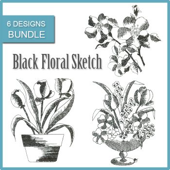 350x350 Black Floral Sketch Magic Stock Art - Floral Sketch Designs