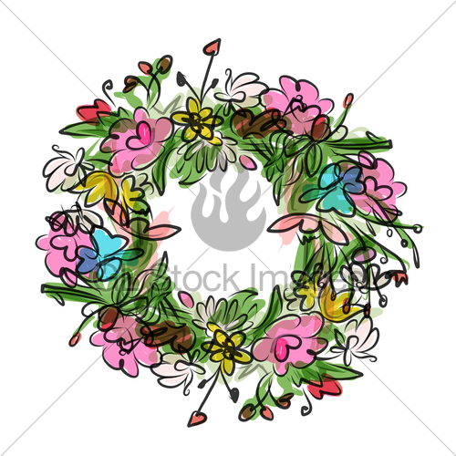 500x500 Floral Wreath Sketch For Your Design Gl Stock Images - Floral Wreath Sketch
