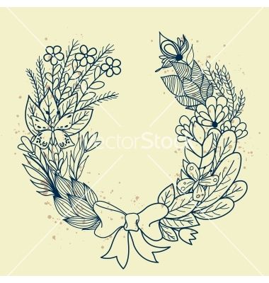 380x400 Sketch Of Floral Wreath Vector - Floral Wreath Sketch