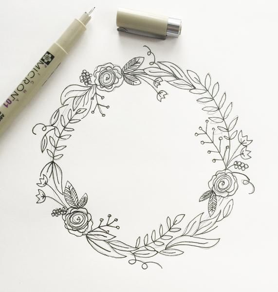 571x600 Collection Of Wreath Drawing High Quality, Free - Floral Wreath Sketch