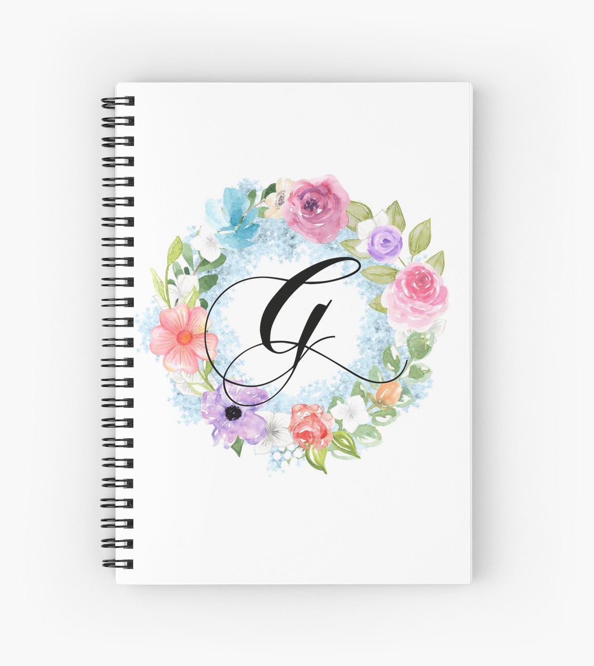 1171x1313 Watercolor Floral Wreath Monogram Letter G Spiral Notebooks By - Floral Wreath Sketch