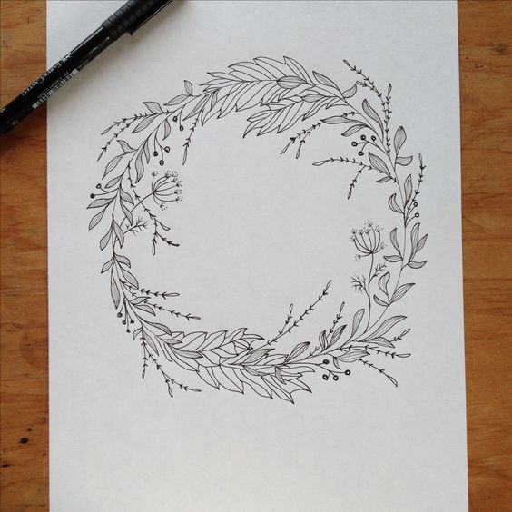 564x564 Wreath Drawing. Pen Amp Ink Watercolours - Floral Wreath Sketch