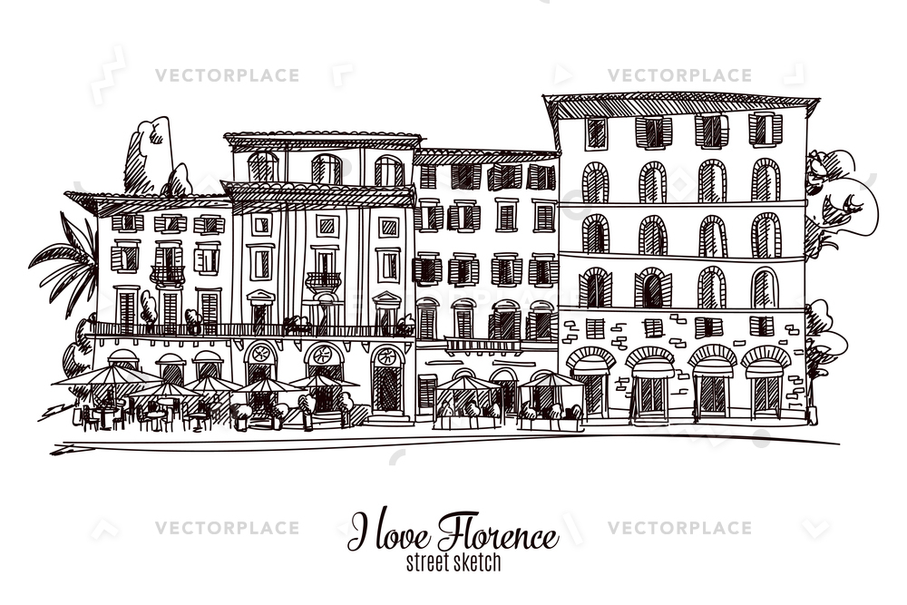 1000x667 Hand Drawn Florence Street Sketch Vintage Vector Illustration - Florence Sketch