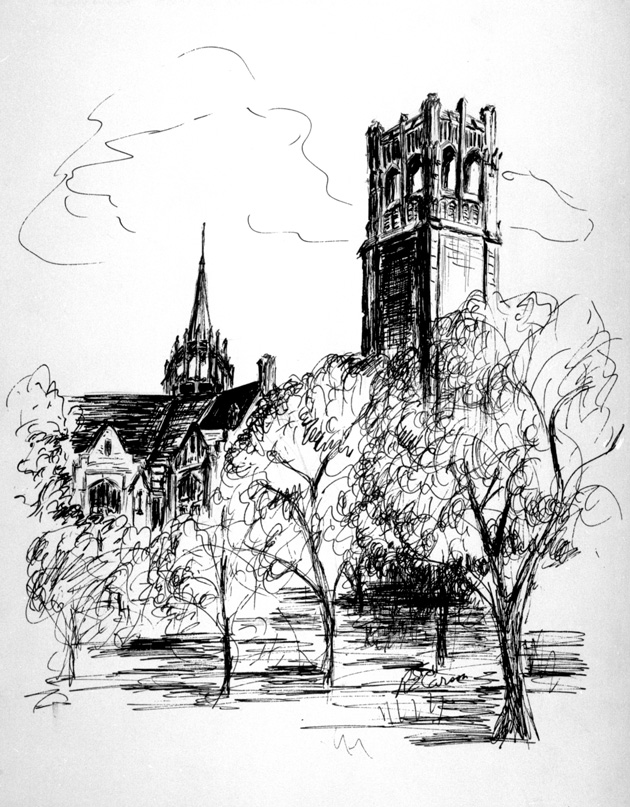 630x807 Robert Carson Drawing Of The University Of Floridas Century Tower - Florida Sketch