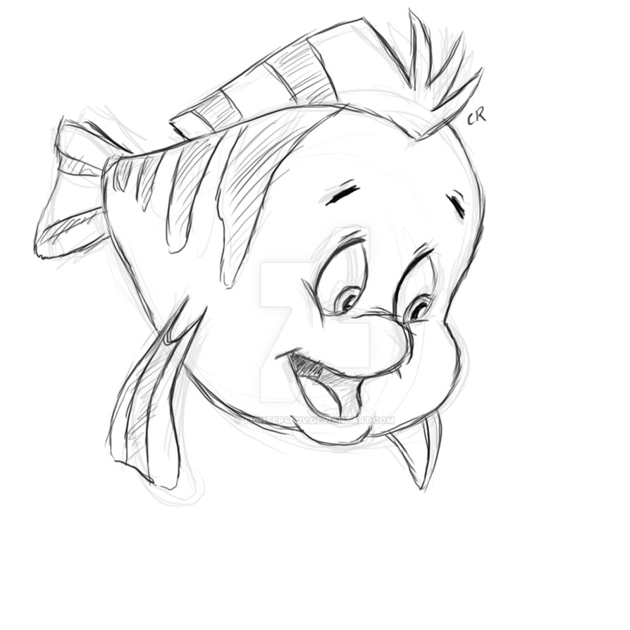 894x894 Flounder Sketch By Fighter4luv - Flounder Sketch